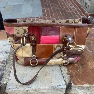 Multi colored brown COACH shoulder purse